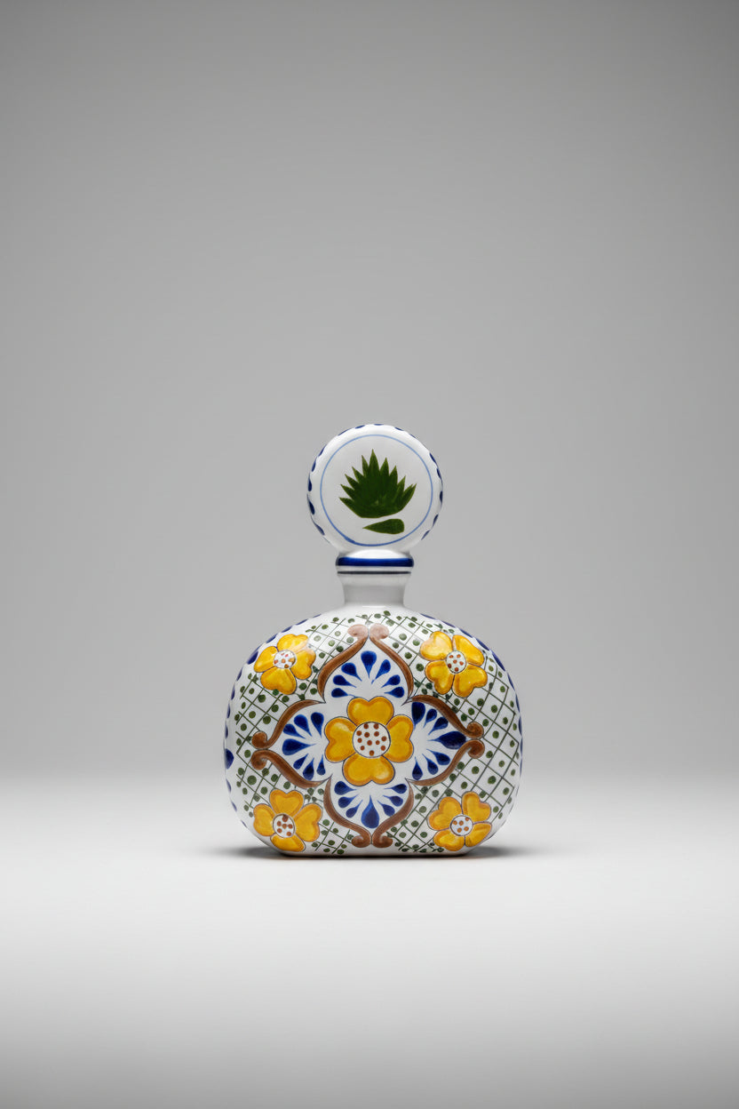 Azulejos Talavera Añejo Bottle #3 (Green and yellow/Flowers) 750 ml