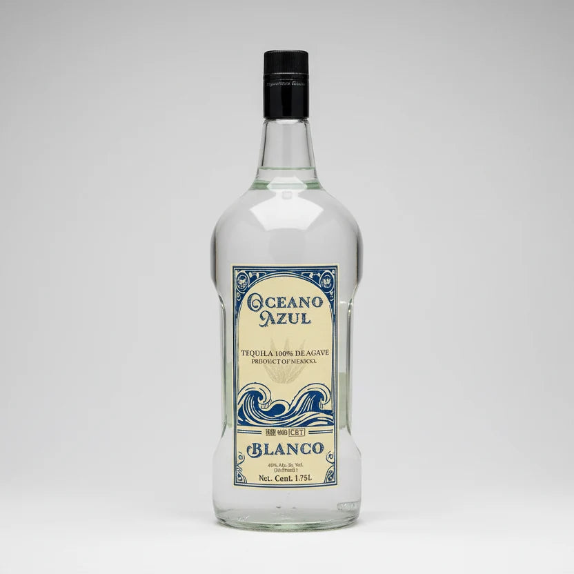 Oceano Azul Blanco tequila bottle on a white background