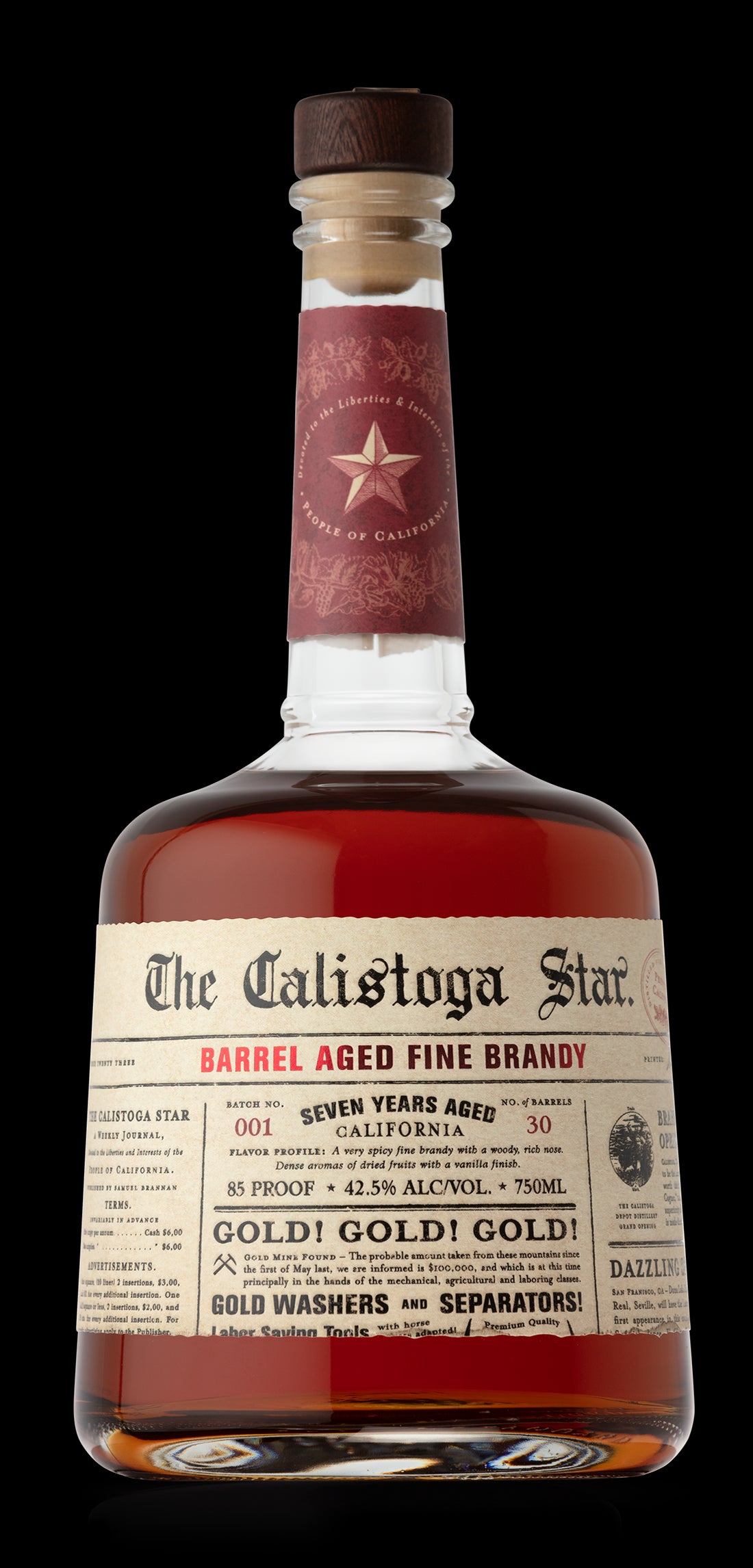 The Calistoga Star Barrel Aged Fine Brandy 7 year 750 ML - Captain Caskwell