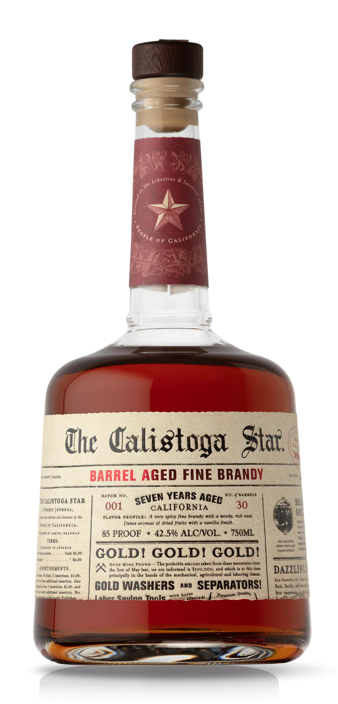 The Calistoga Star Barrel Aged Fine Brandy 7 year 750 ML - Captain Caskwell