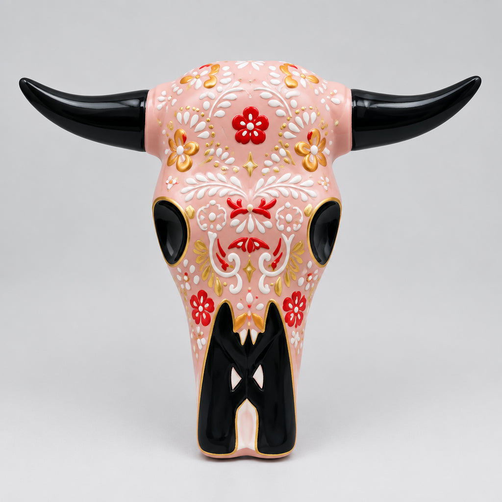 Azulejos Trophy Head Añejo Tequila Pink 750ml ceramic decanter