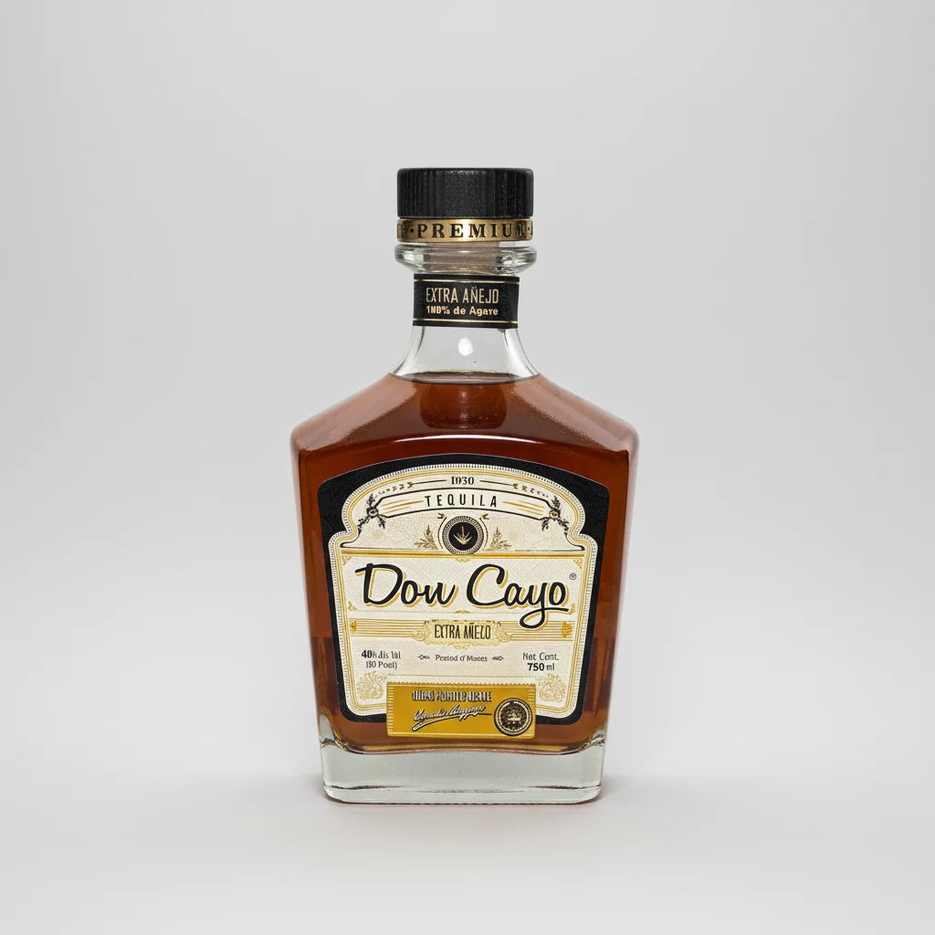 Bottle of Don Cayo tequila on a white background