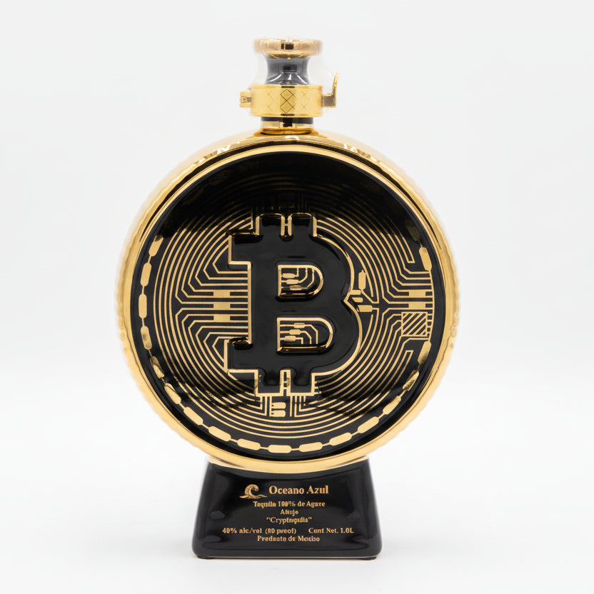 Flask with Bitcoin design on a white background