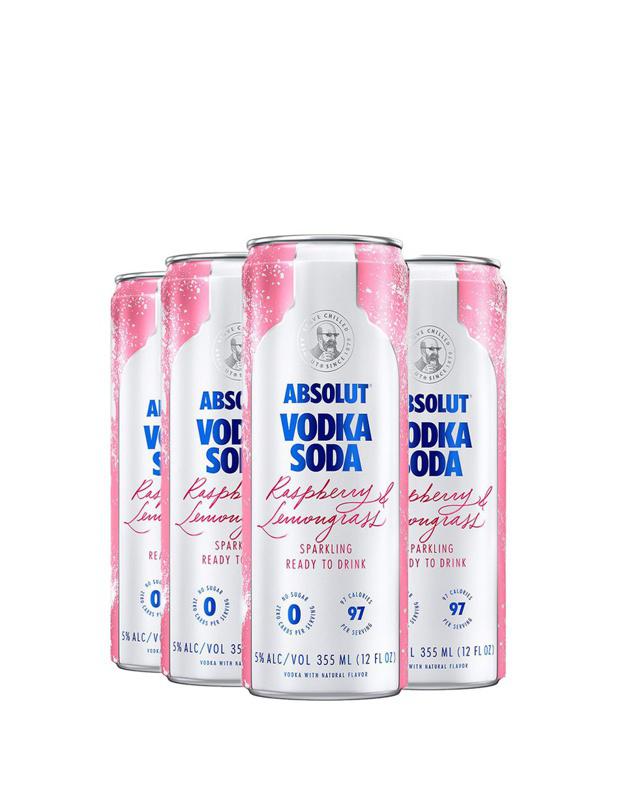 Absolut Vodka Soda Raspberry & Lemongrass (4 Pack) 12oz 355ml