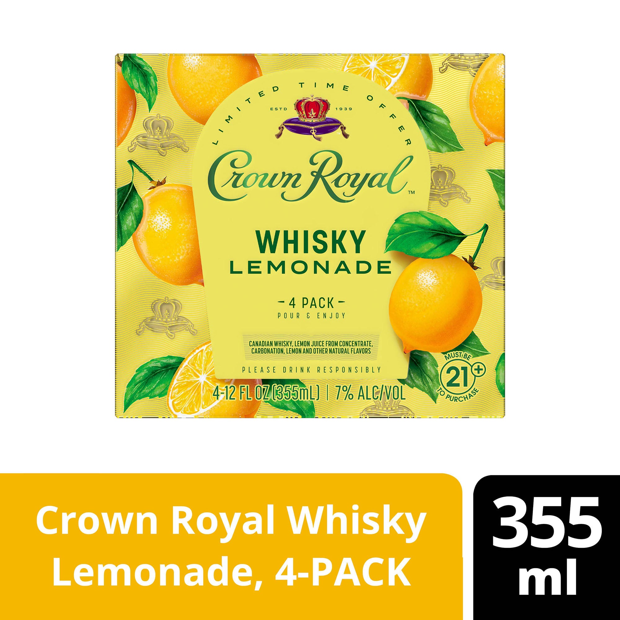 Crown Royal Cocktail Whisky Lemonade (4 Pack) 12FL 375 ml - Captain Caskwell