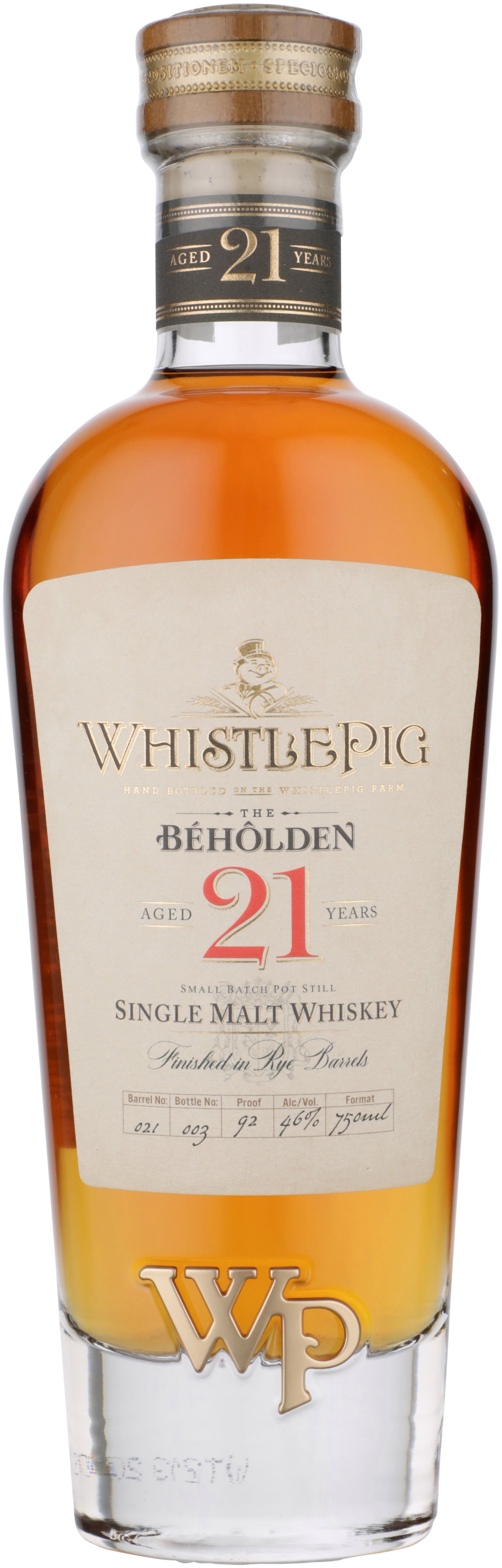 WhistlePig The Beholden Aged 21 Years Single Malt Whiskey 750 ml - Captain Caskwell